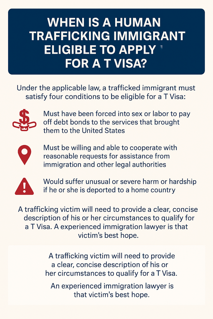 When is a human trafficking immigrant eligible to apply for a T Visa?