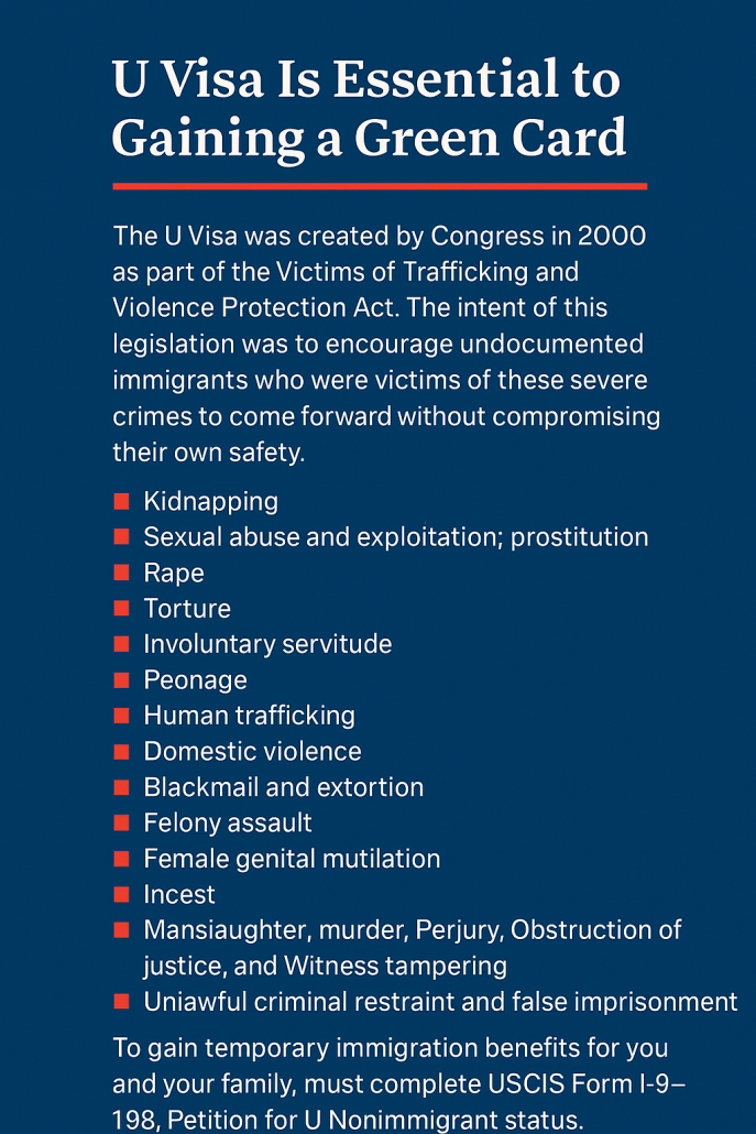 U Visa is essential to Gaining a Green Card